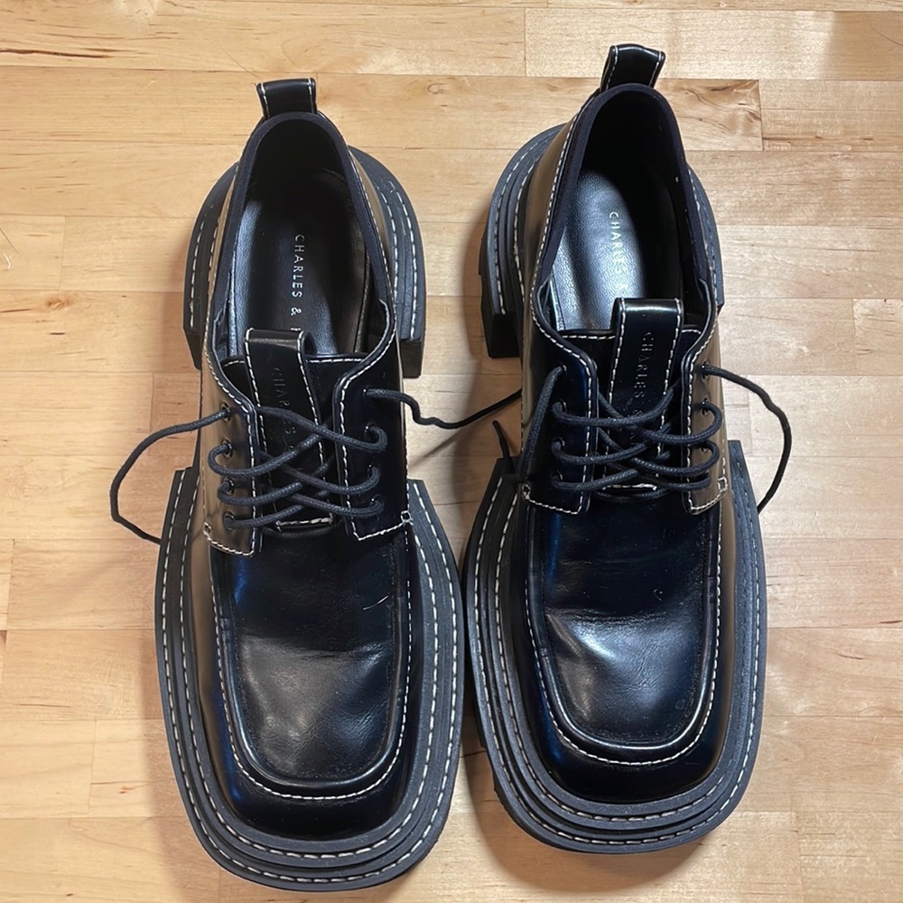 Charles & Keith Black Black Loafers, US Size 7